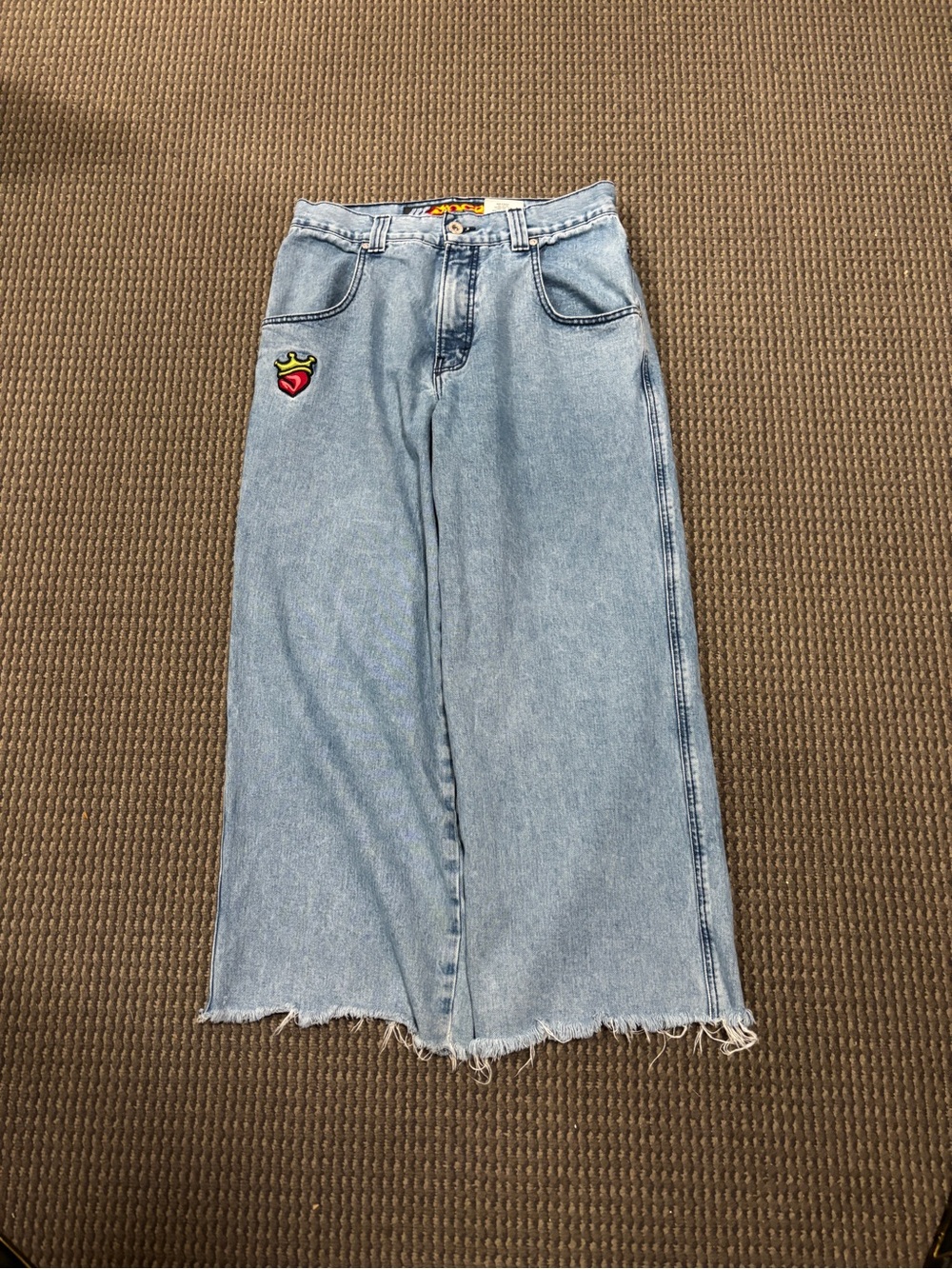 JNCO Light Blue Pipes Wide Leg Jeans with Red Heart Patch